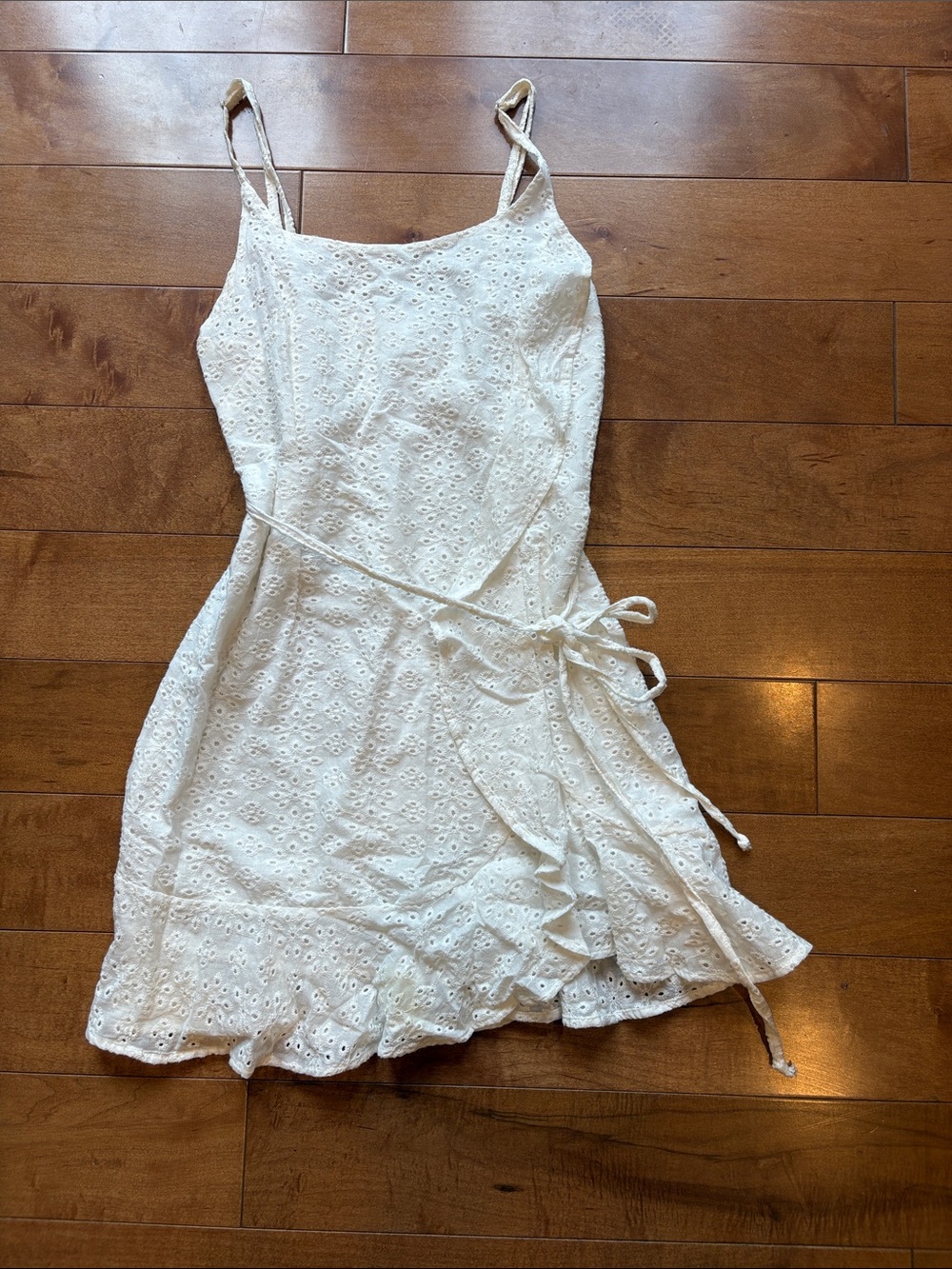 FAVLUX White Eyelet Wrap Mini Dress with Tie Straps